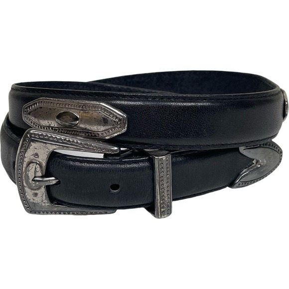 Vtg Kenneth Cole Black Leather Belt Silver Concho Women S Western Rodeo Cowgirl - Picture 1 of 10